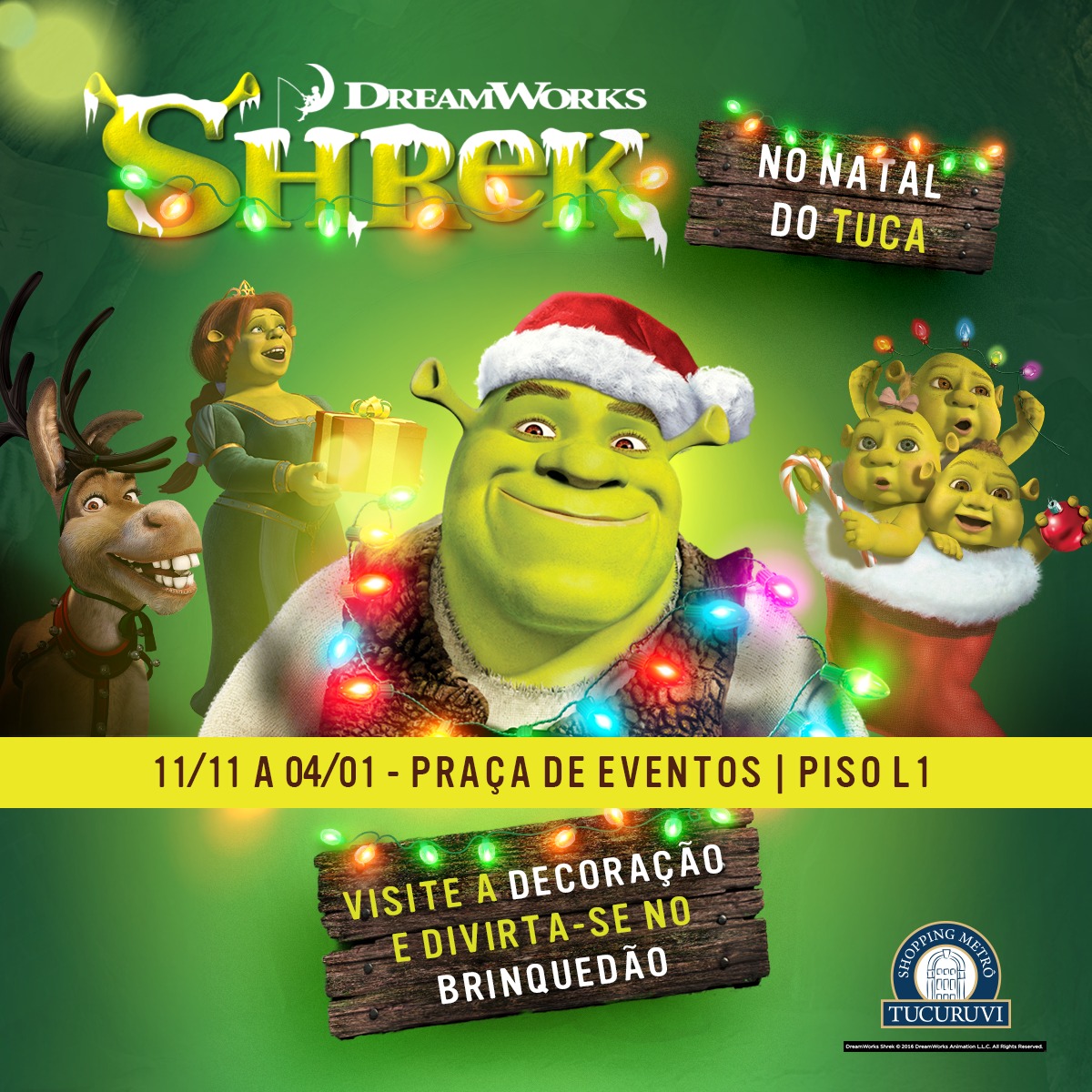 Shopping Metrô Tucuruvi apresenta decoração de Natal inspirada no universo do Shrek   