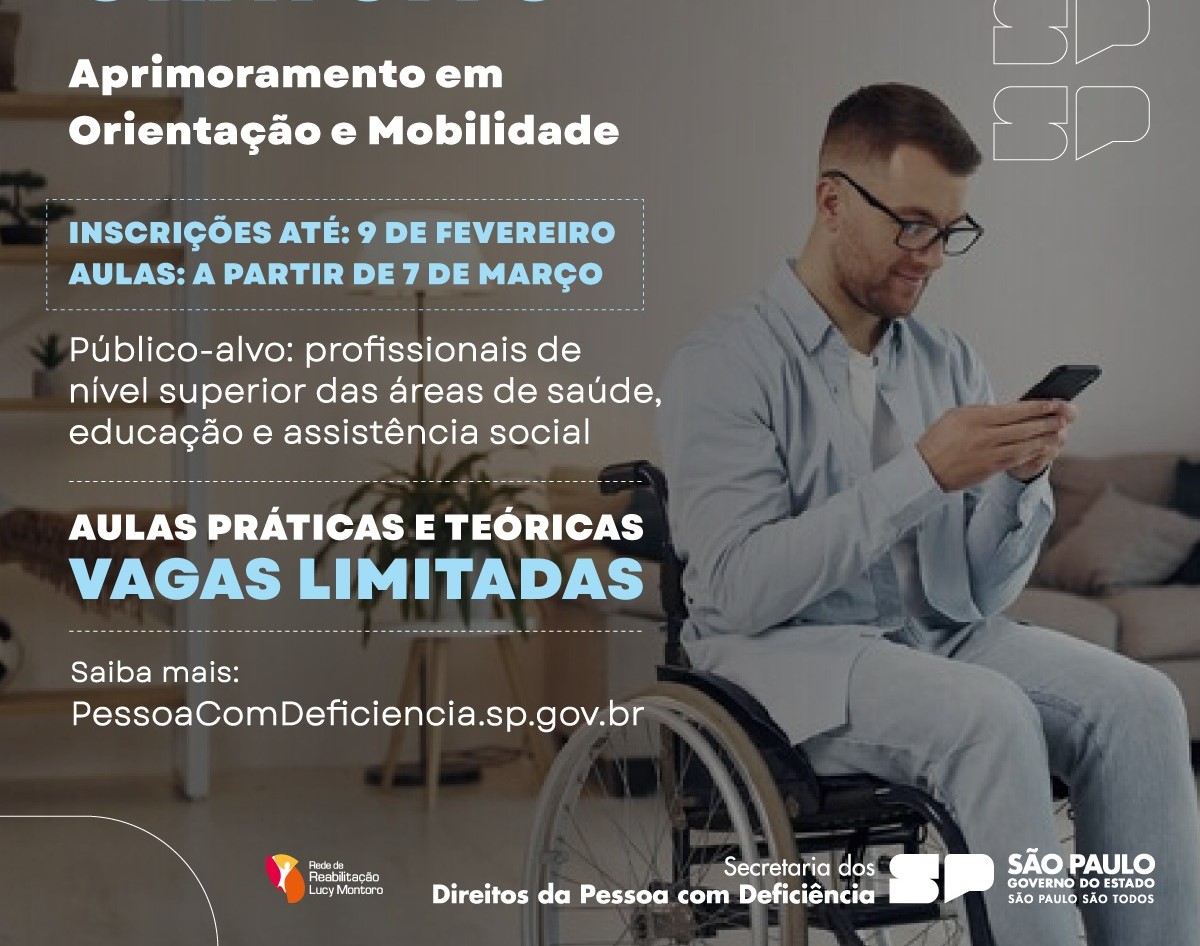 Governo de SP abre inscrições para curso de capacitação com foco em reabilitação de pessoas com deficiência visual