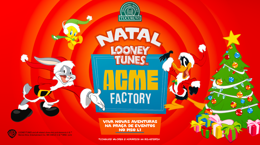 Looney Tunes Acme Factory traz a magia do Natal para o Shopping Metrô Tucuruvi com personagens que marcam o imaginário do público