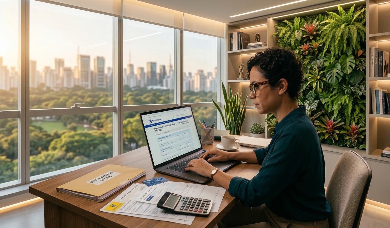 Pessoa organizando documentos para Imposto de Renda na Zona Norte de São Paulo