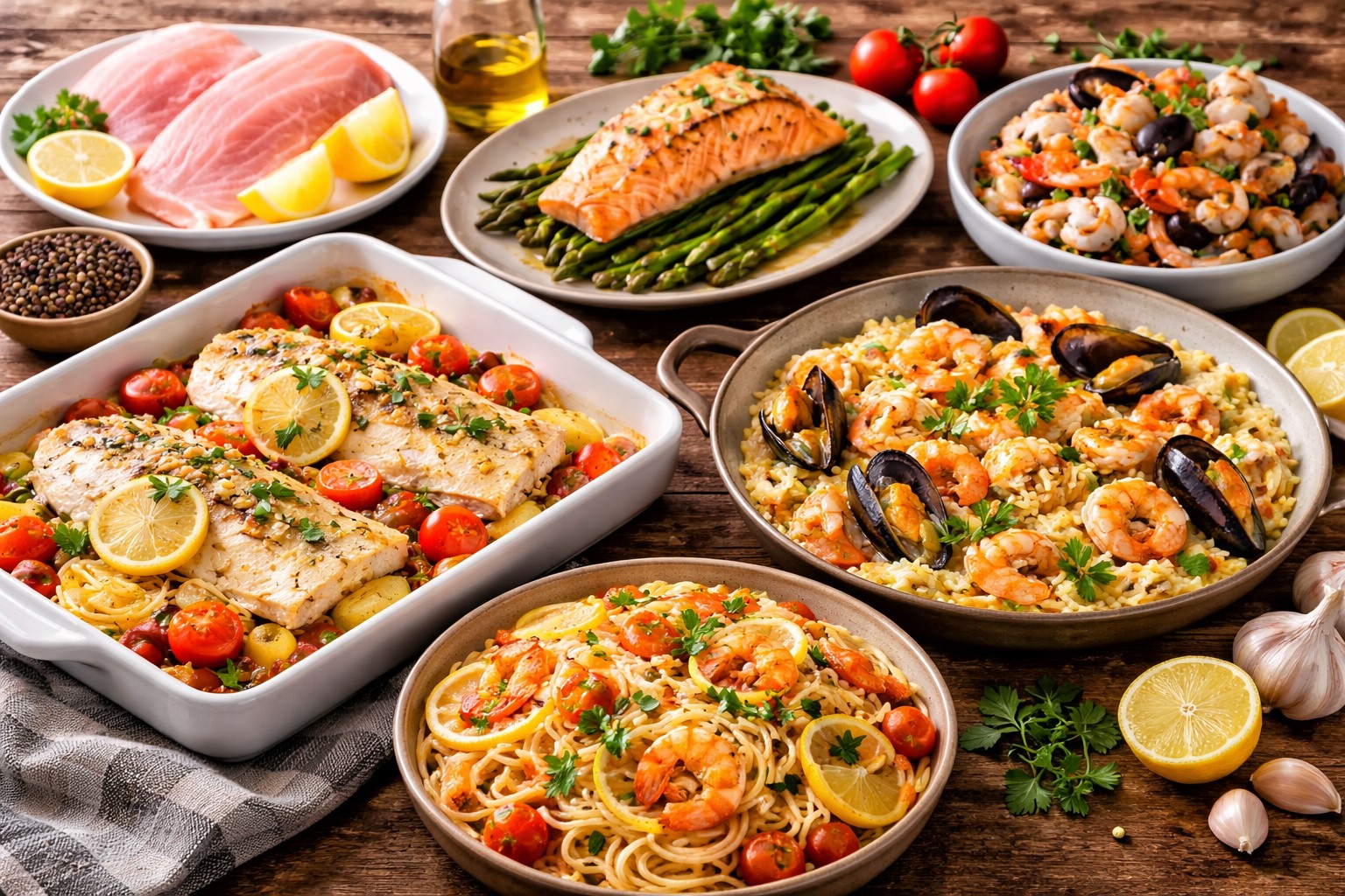 Peixe assado com batatas e ervas preparado para a Quaresma