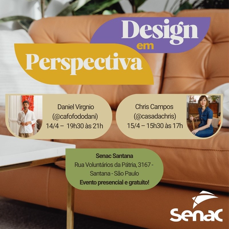 Design de interiores ganha evento gratuito no Senac Santana
