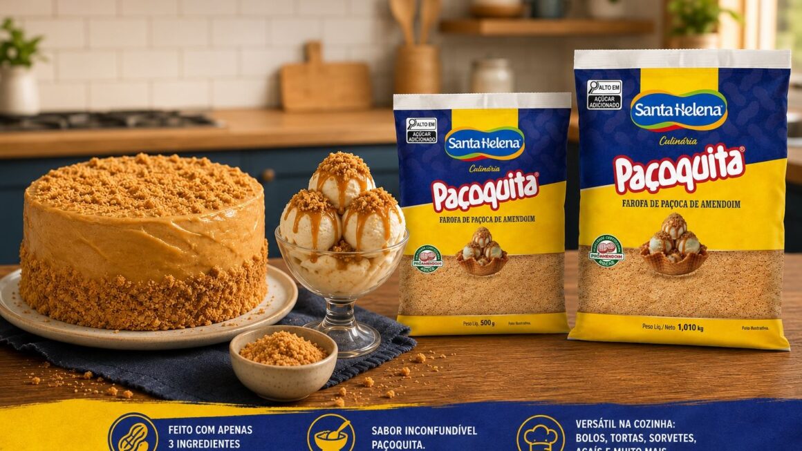 Farofa Paçoquita lançada pela Santa Helena para uso em receitas e sobremesas