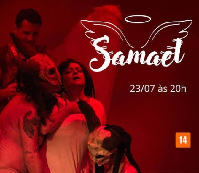 Cena do espetáculo Samael apresentado pela Cia. Os Hypócritas no Teatro Alfredo Mesquita, em Santana.