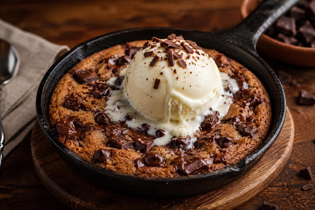Cookie de frigideira individual com chocolate e sorvete de creme
