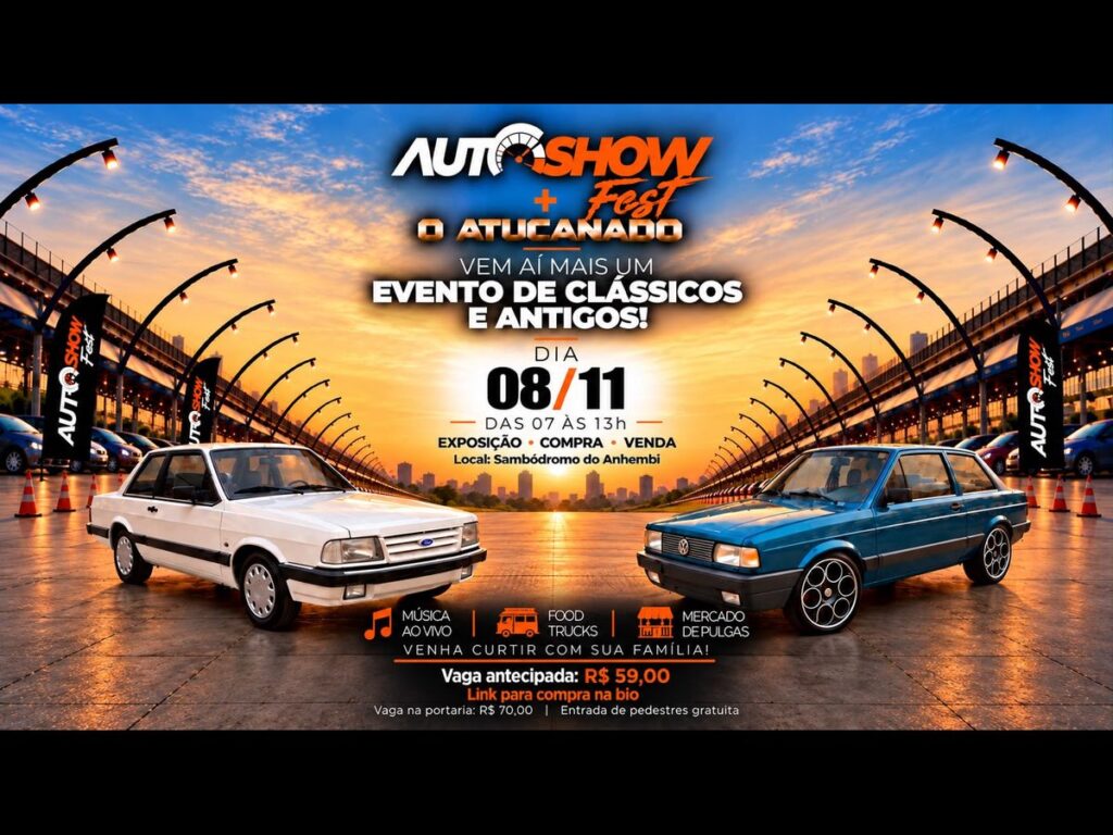 Carros expostos durante o AutoShow Fest no Sambódromo do Anhembi.