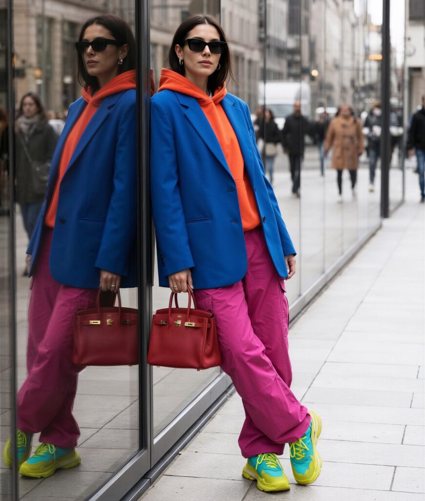 Produções de moda com cores vibrantes para a temporada primavera-verão 2026/2027.