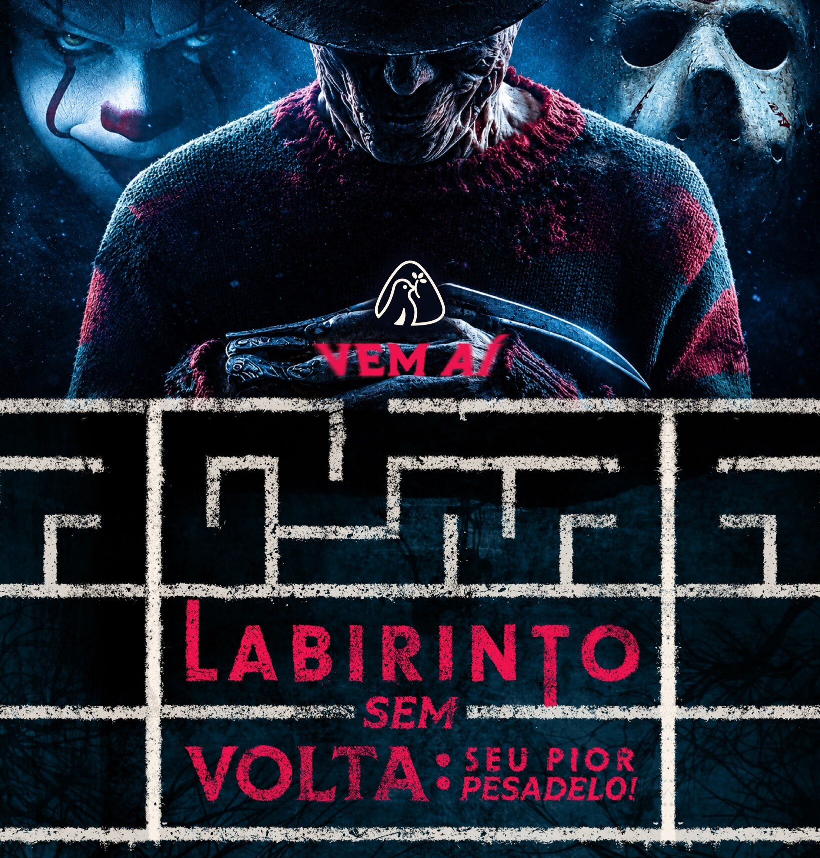 Divulgação do Labirinto dos Horrores, atração de Halloween no TriMais Places, no Tucuruvi.